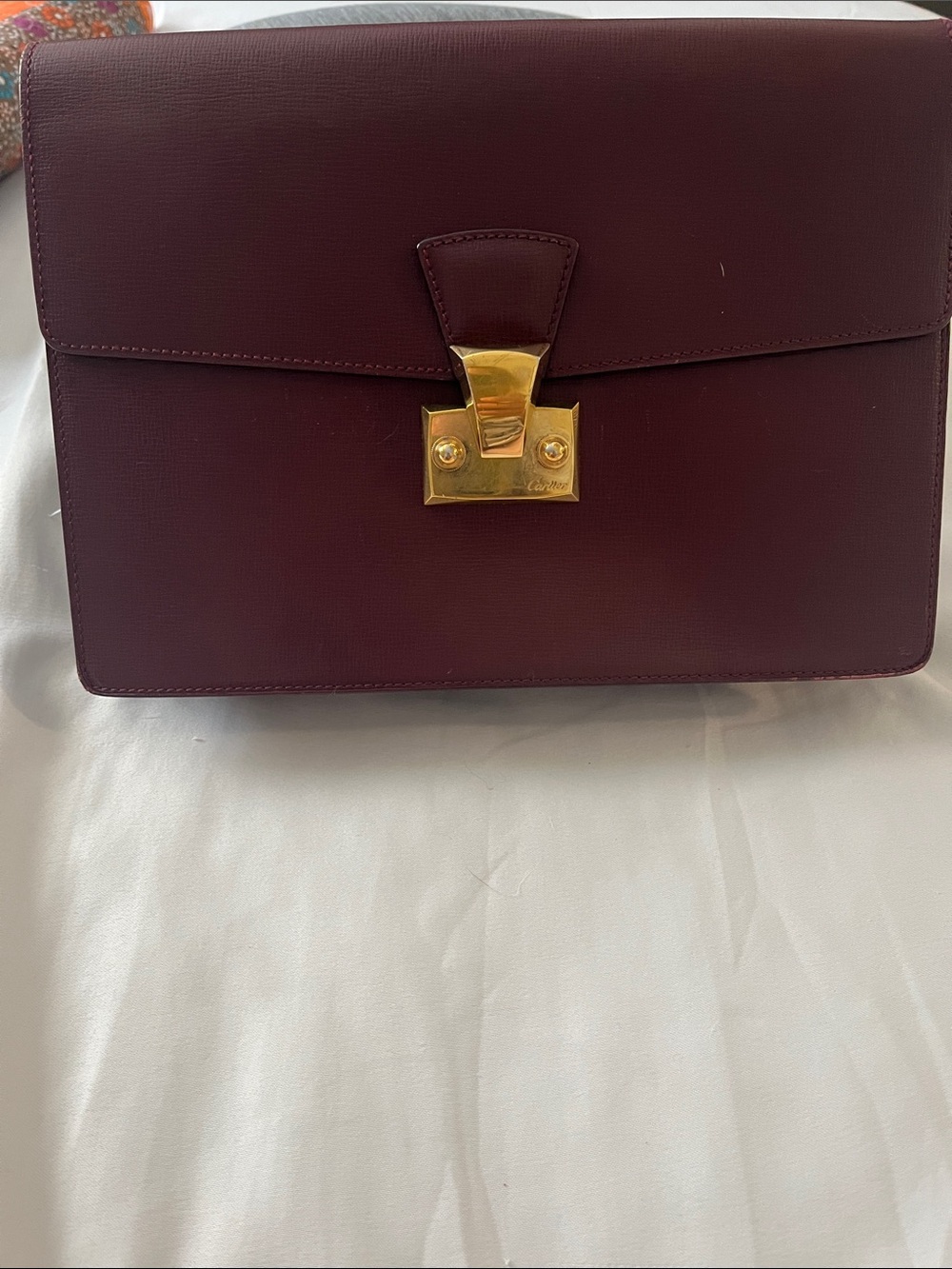Womens Leather Envelope Bag in Burgundy with Gold Hardware